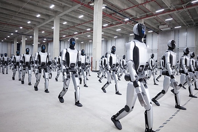 Walker S2 robots in a hall in a UBTECH photograph