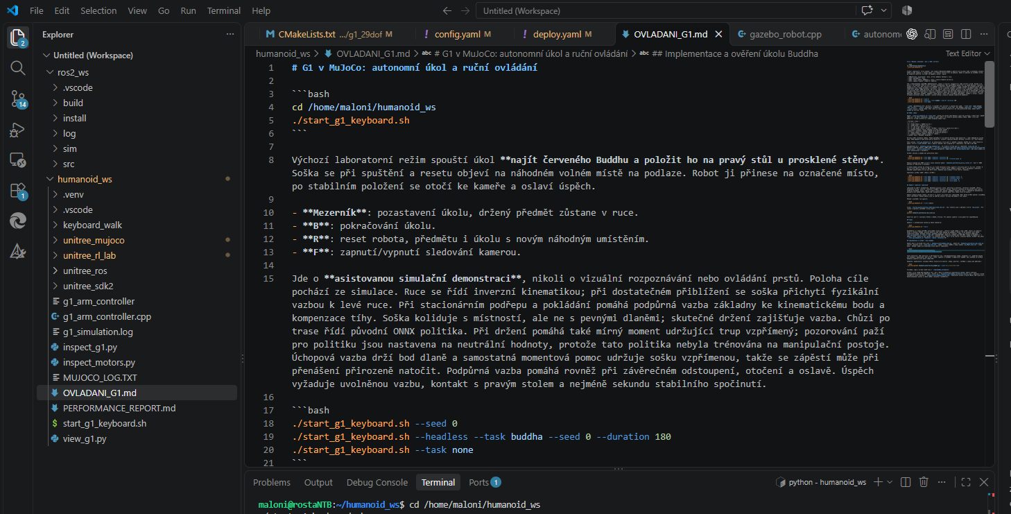 Unitree G1 task development documentation in an editor